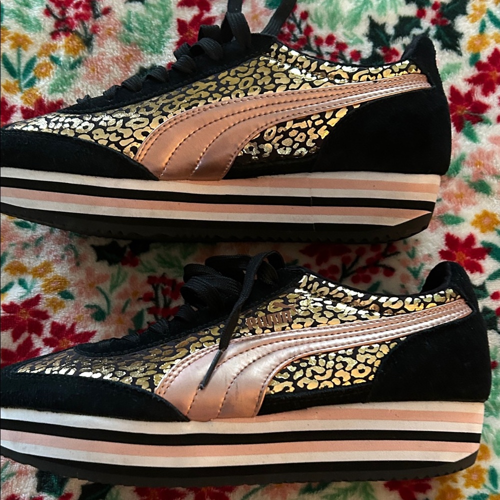 Puma Women's Black and Gold Leopard Sneakers - Picture 3 of 11